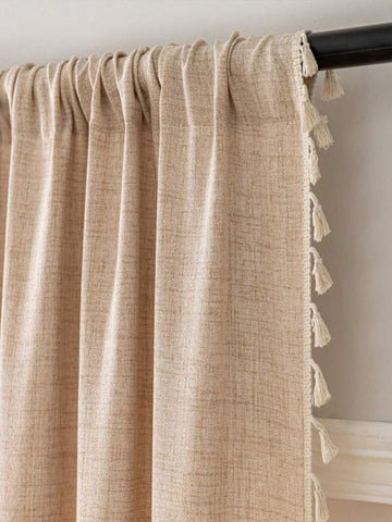 1pc Linen Texture Fringe Edge American Style Curtain, Semi-Sheer Privacy Curtain For Bedroom Window Privacy Blocking, Living Room Sheer Drape