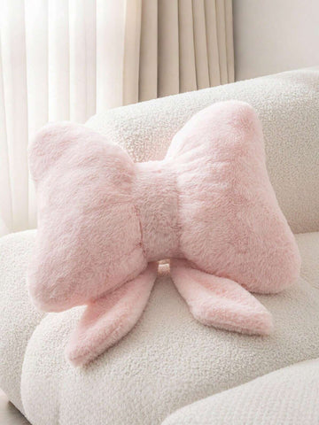 12-Inch Pink Bow-Shaped Throw Pillow, Soft Faux Fur Bow Cushion, Elegant Bow Decor Pillow, Suitable For Bed, Sofa, Bench And Home Decor, Ideal For Daily Gatherings And Christmas Decoration