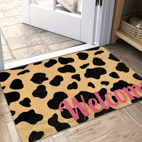 Western Cowboy Cow Texture "Welcome" Font Floor Mat Welcome Door Mat Featuring Suitable All Seasons Suitable Kitchens Bathrooms Laundry Rooms Corridors Balconies Outdoor Indoor Balcony Doors Entrance Floor Mats Halloween Christmas Graduation